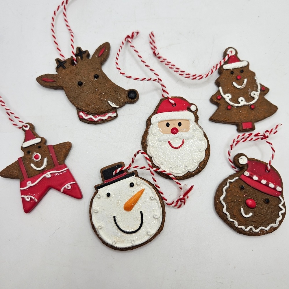 VTG HMK Christmas Gingerbread Cookie Ornament Lot of 6 Reindeer Santa‎ Snowman
